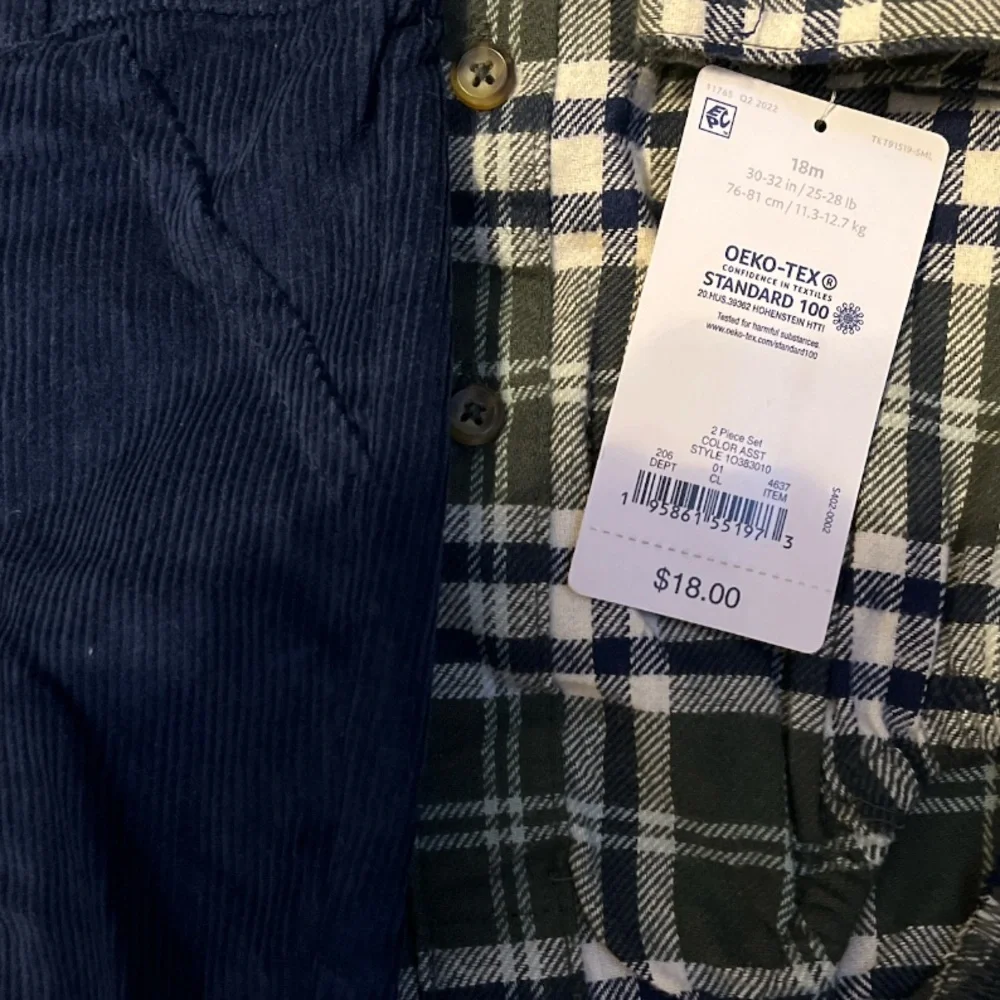 Carter’s Toddler Boy‎ 2pc Plaid Button Shirt & Navy Pants Outfit 18M